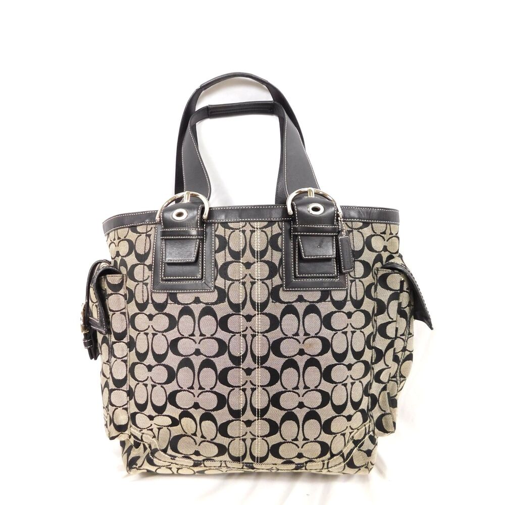COACH Large Soho Black Signature Monogram Canvas Tote Bag No. CO6Q-10080